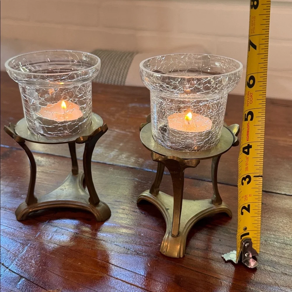Vintage Brass and Crackle Glass Tea Lights - Picture 3 of 6